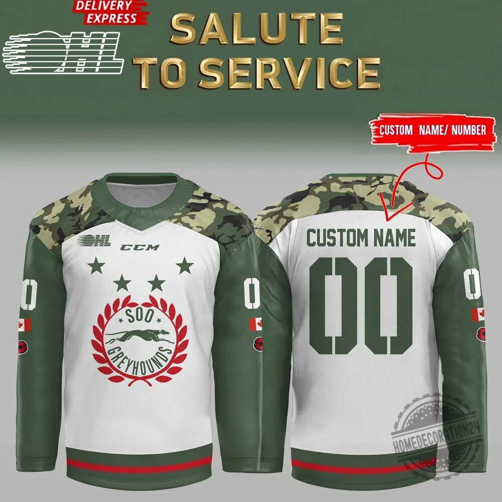 Soo Greyhounds Salute To Service Custom Name And Number Hockey Jersey