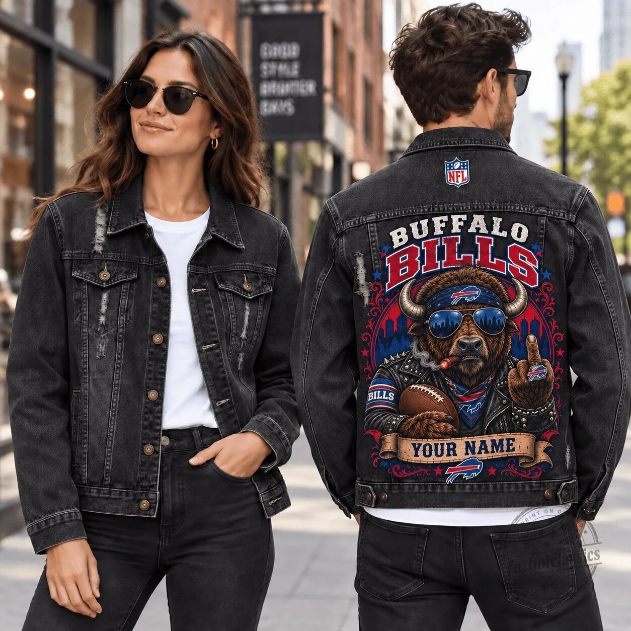 Buffalo Bills NFL Custom Name Denim Jacket for Football Fans