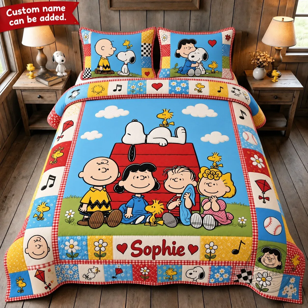 Snoopy and Friends Peanuts Personalized Quilt Bedding Set