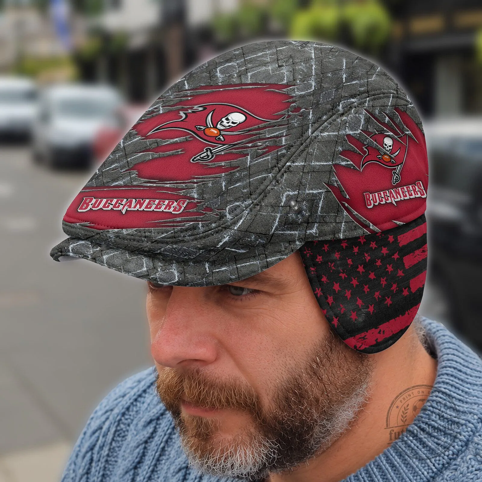 Tampa Bay Buccaneers NFL Flat Cap with Foldable Ear Flaps for Men