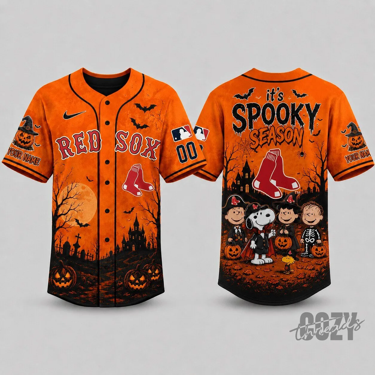 Boston Red Sox Baseball Halloween Spooky Season Snoopy Trick or Treat Baseball Jersey