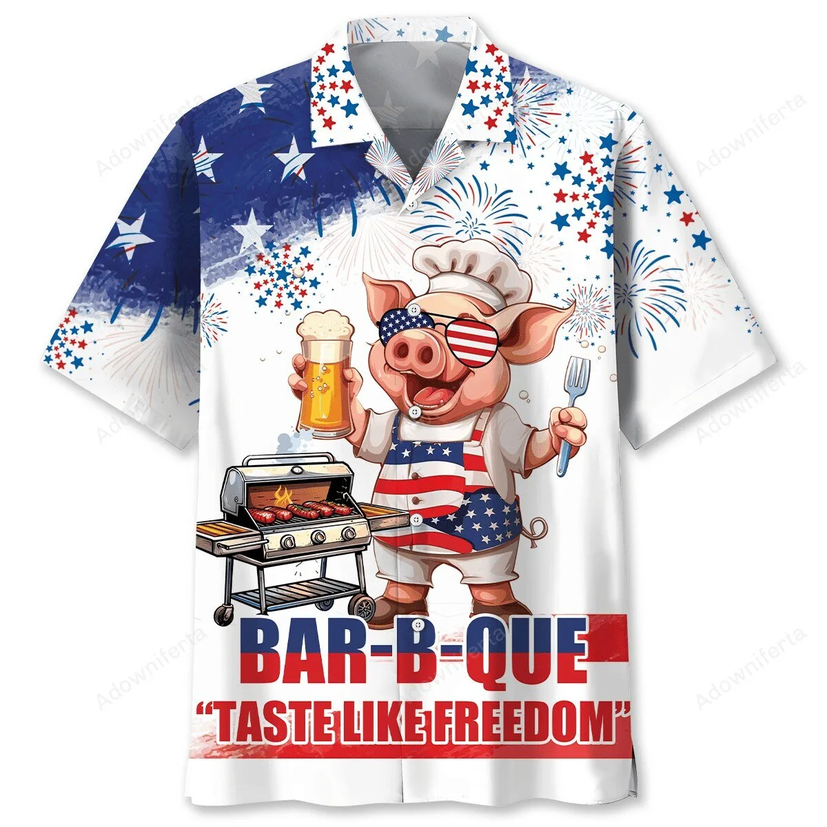 Funny Barbecue Pig Taste Like Freedom American Flag Hawaiian Shirt
