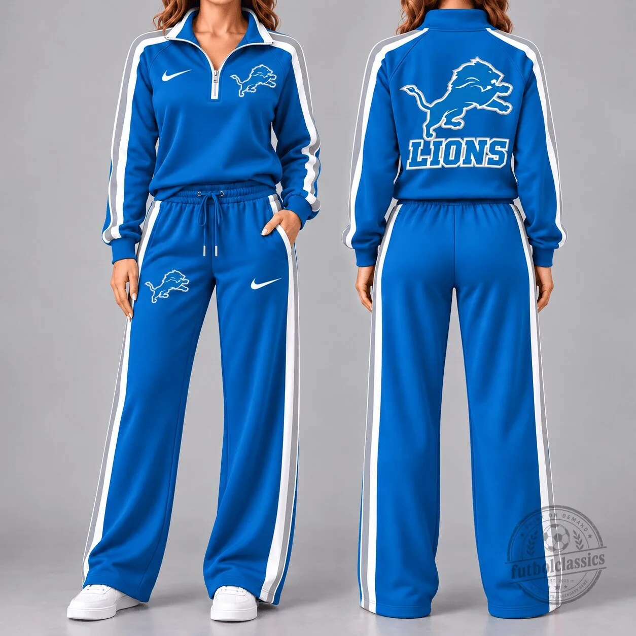 Detroit Lions Women's Blue Quarter-Zip Jacket and Pants Tracksuit Set