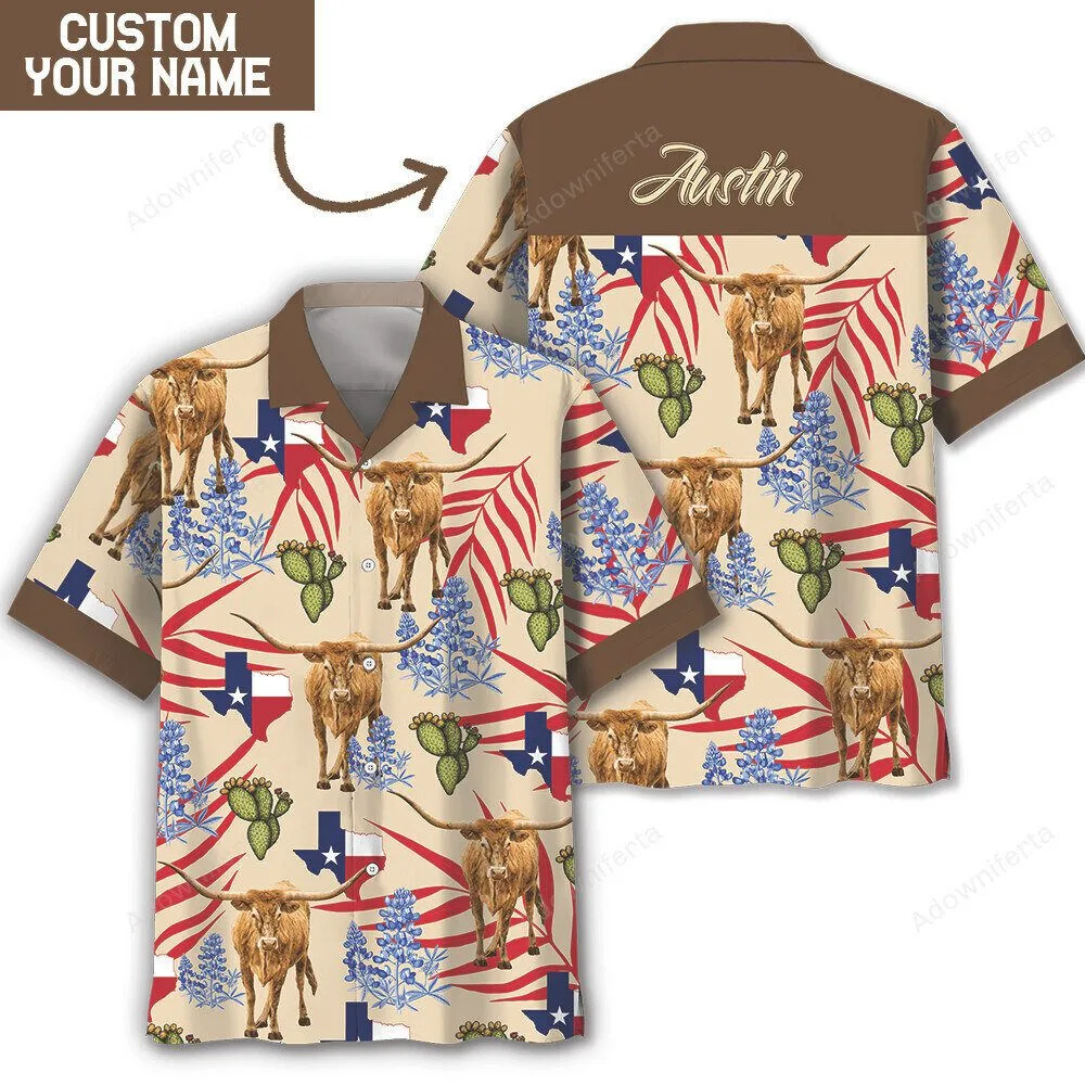 Texas Longhorn Cattle Custom Name Hawaiian Shirt