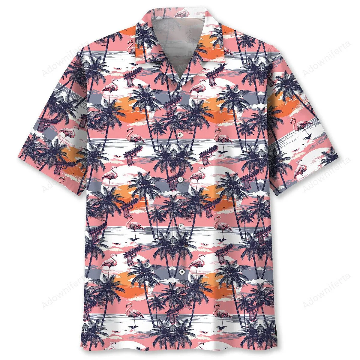 Flamingo Retro Sunset Tropical Palm Trees Hawaiian Shirt