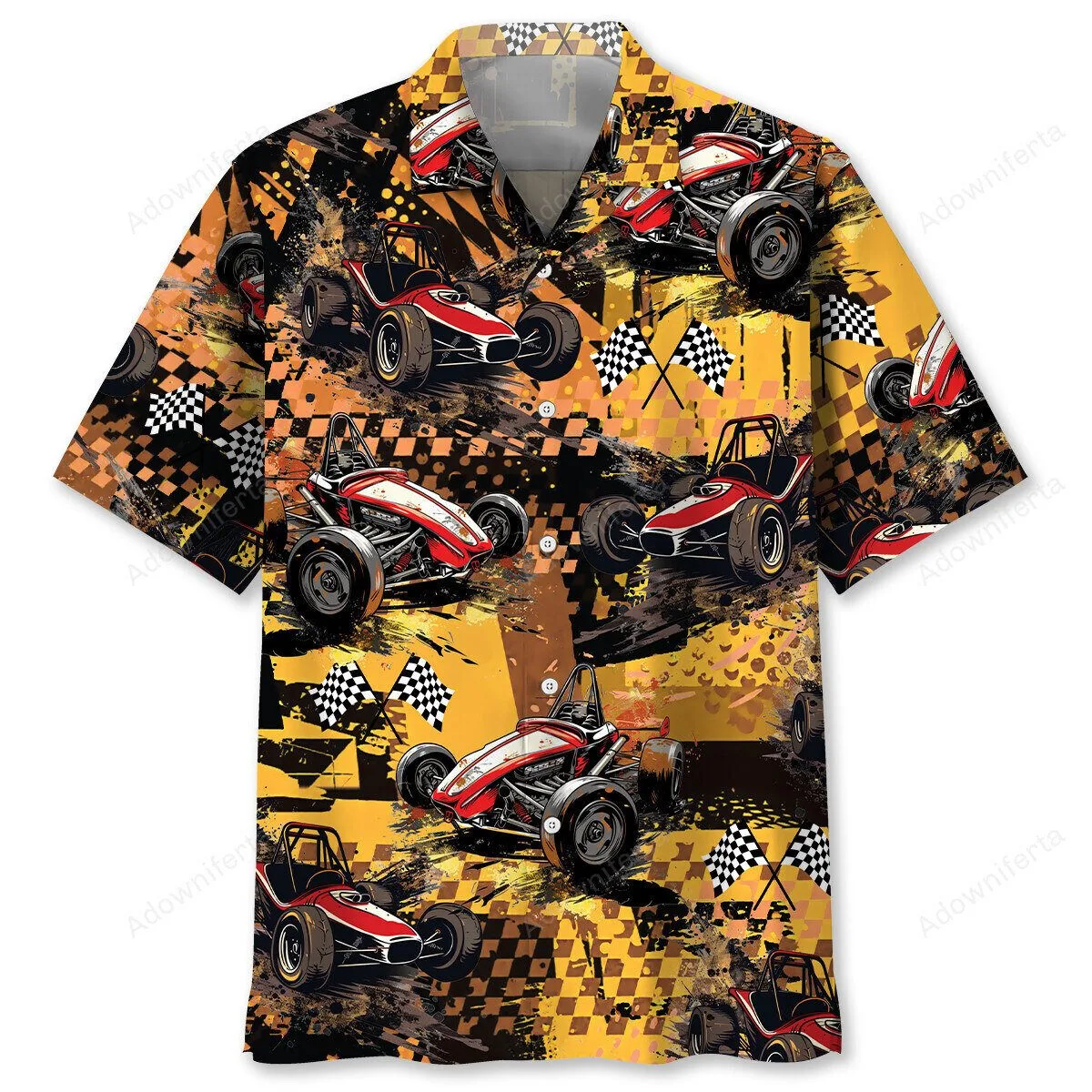 Dirt Track Racing Checkered Flag Hawaiian Shirt for Men