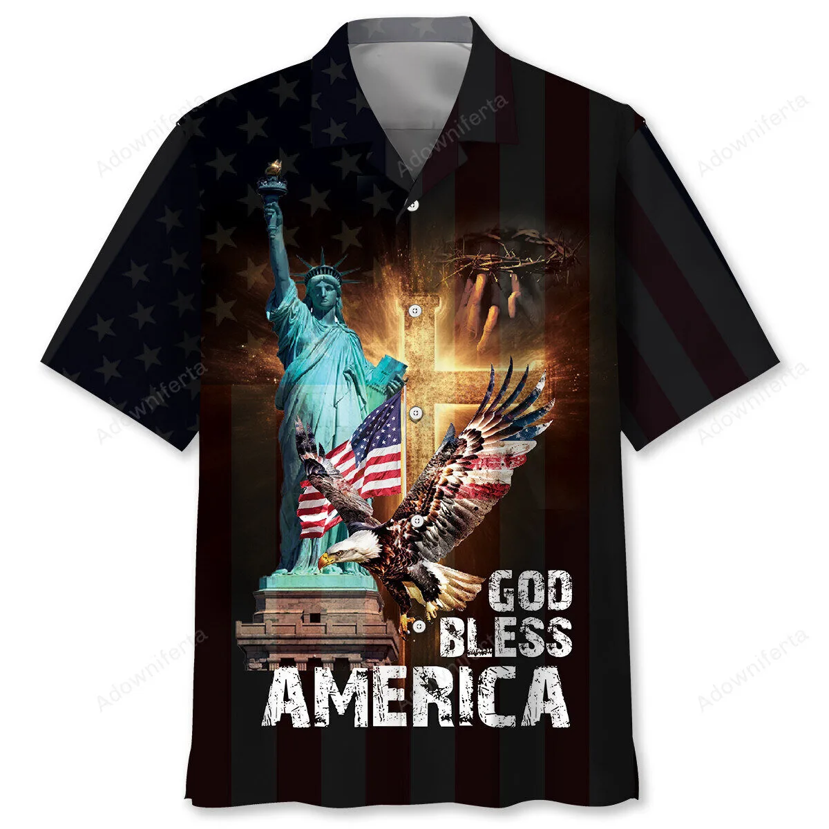 God Bless America Patriotic Statue of Liberty and Eagle Hawaiian Shirt