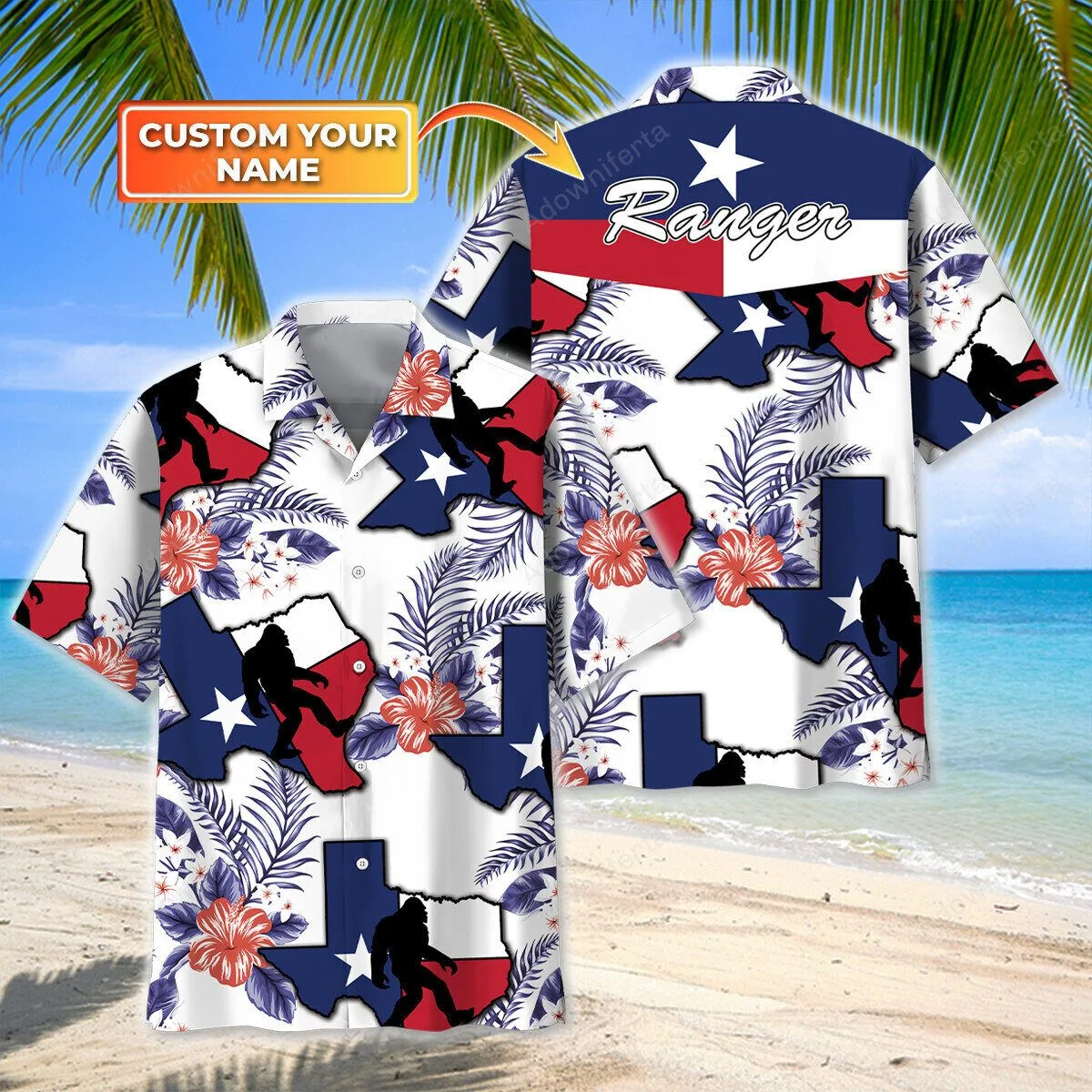 Texas Bigfoot Custom Name Ranger Hawaiian Shirt