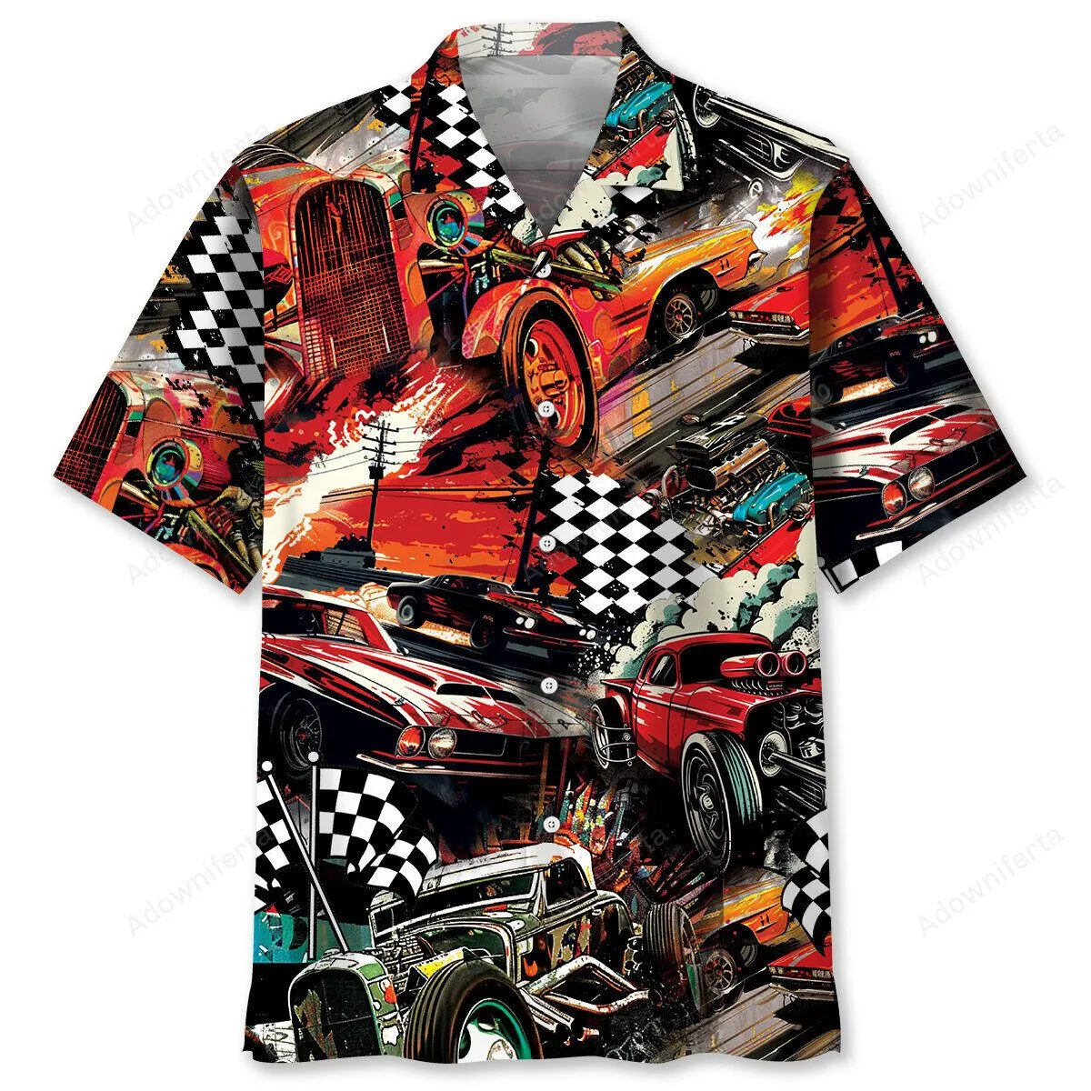 Drag Racing Retro Red Hot Rods Hawaiian Shirt