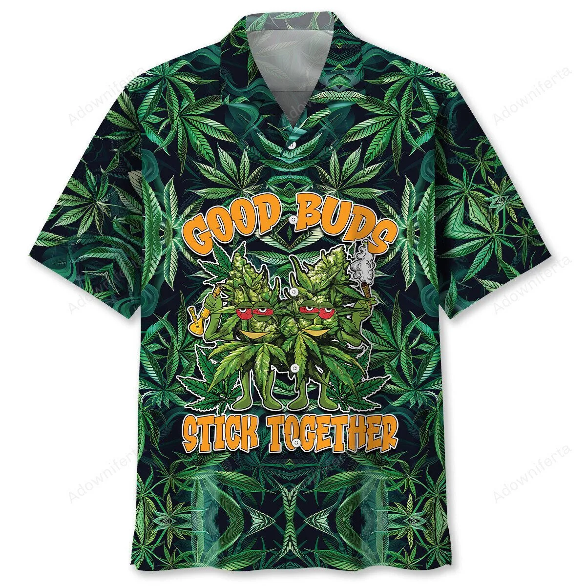 Good Buds Stick Together Cannabis Leaf Pattern Hawaiian Shirt