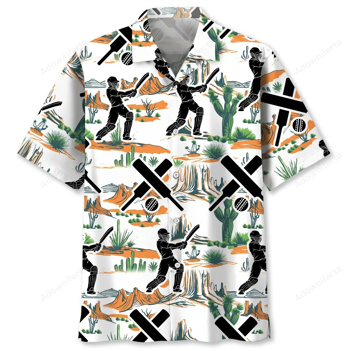 Cricket Player Desert Landscape White Hawaiian Shirt