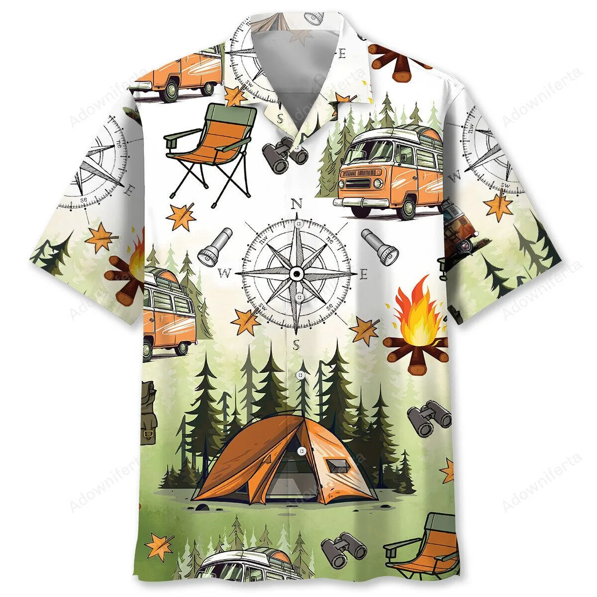 Camping Tent Compass Forest Adventure Hawaiian Shirt