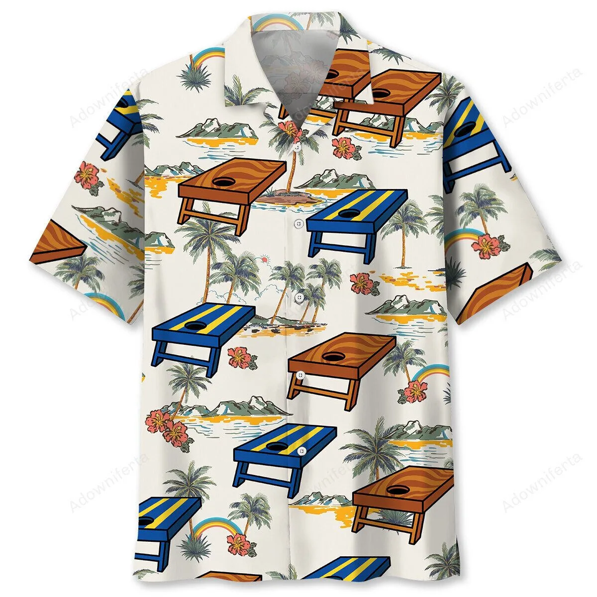 Cornhole Game Tropical Palm Tree Beach Hawaiian Shirt