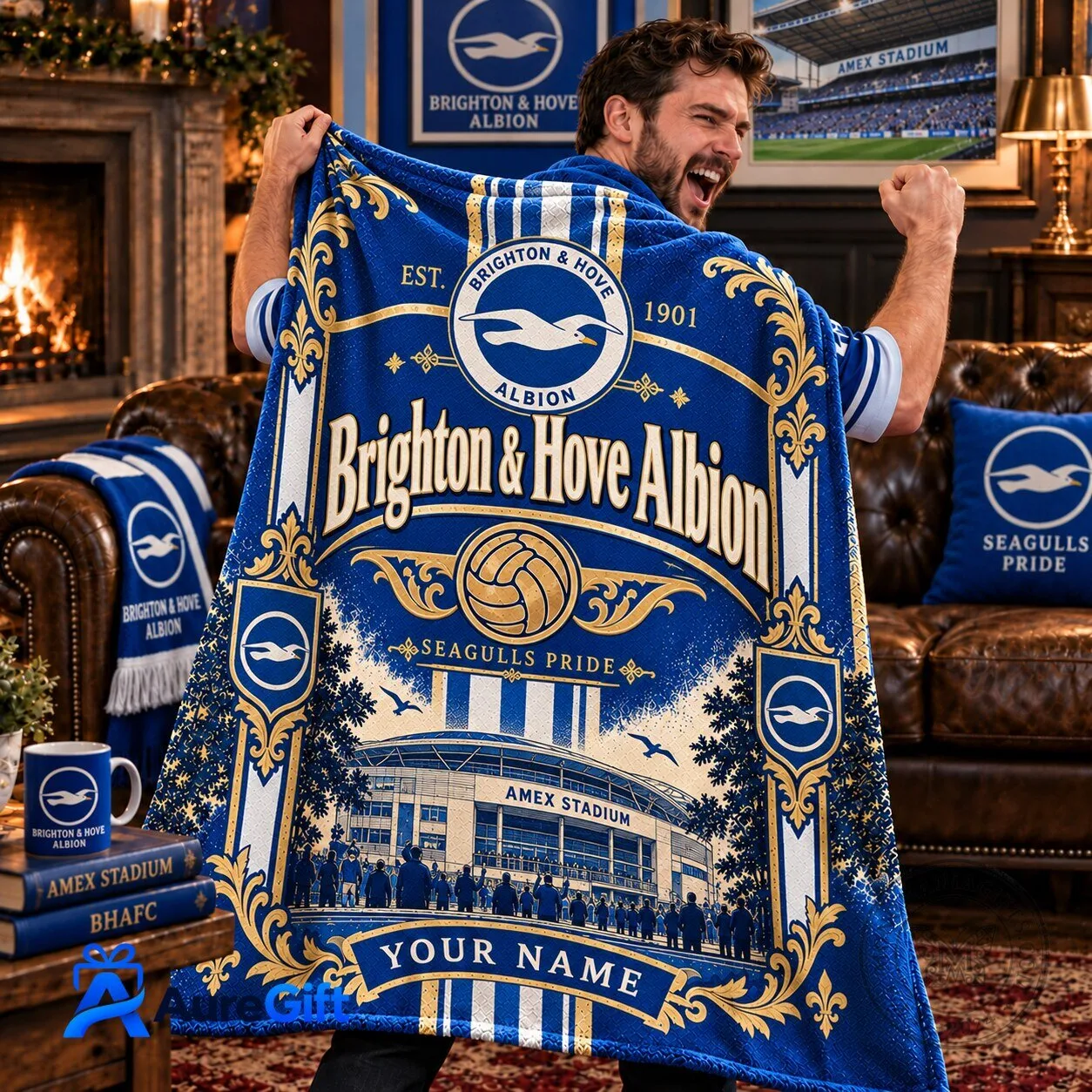 Brighton and Hove Albion Football Club Personalized Fleece Blanket