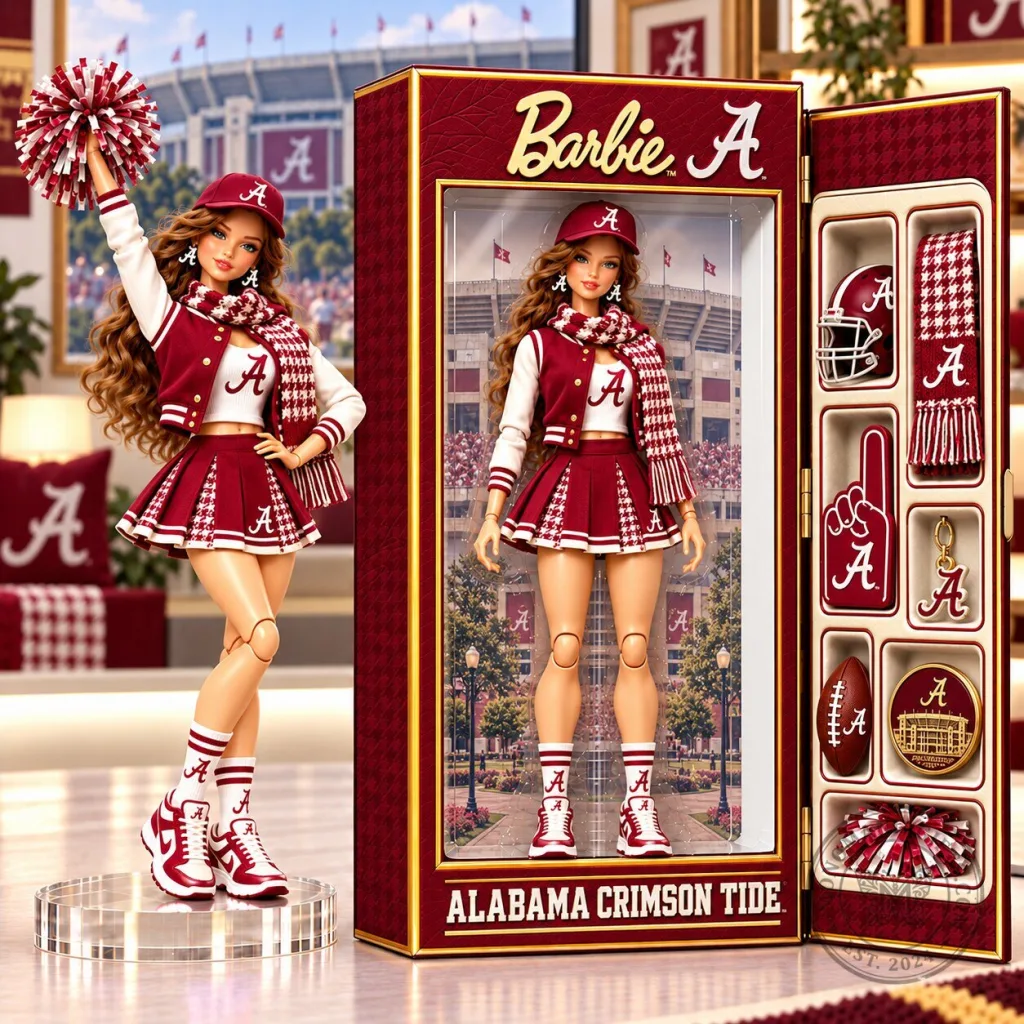 Alabama Crimson Tide Barbie Doll with Cheerleader Uniform and Accessories Alabama Crimson Tide Barbie Doll with Cheerleader Uniform and Accessories