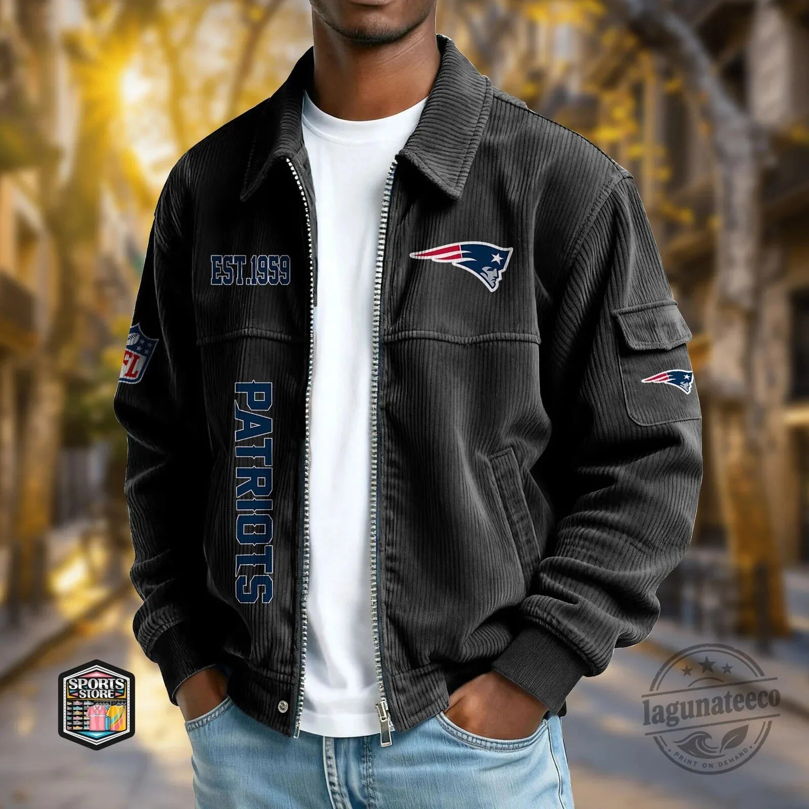 New England Patriots Corduroy Jacket with Embroidered Logos
