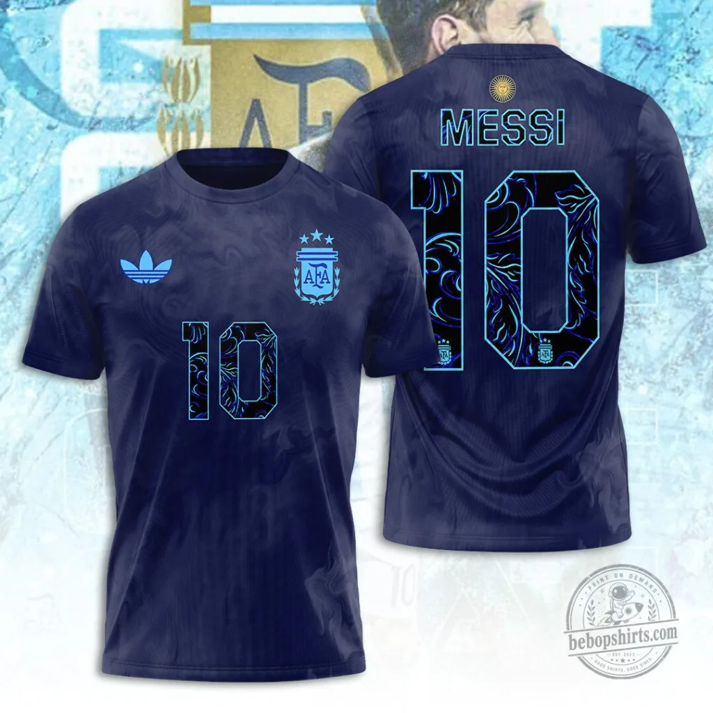 Lionel Messi Apparel Argentina National Football Team Number 10 Navy Blue Jersey
