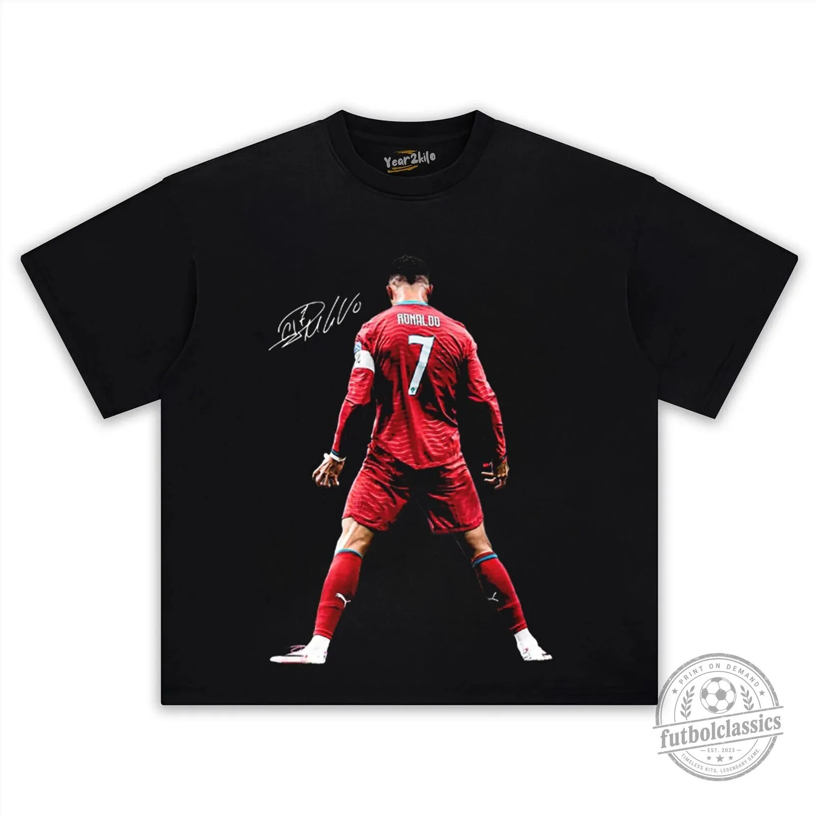 Graphic T-Shirt featuring Soccer Star Cristiano Ronaldo Number 7 in Black