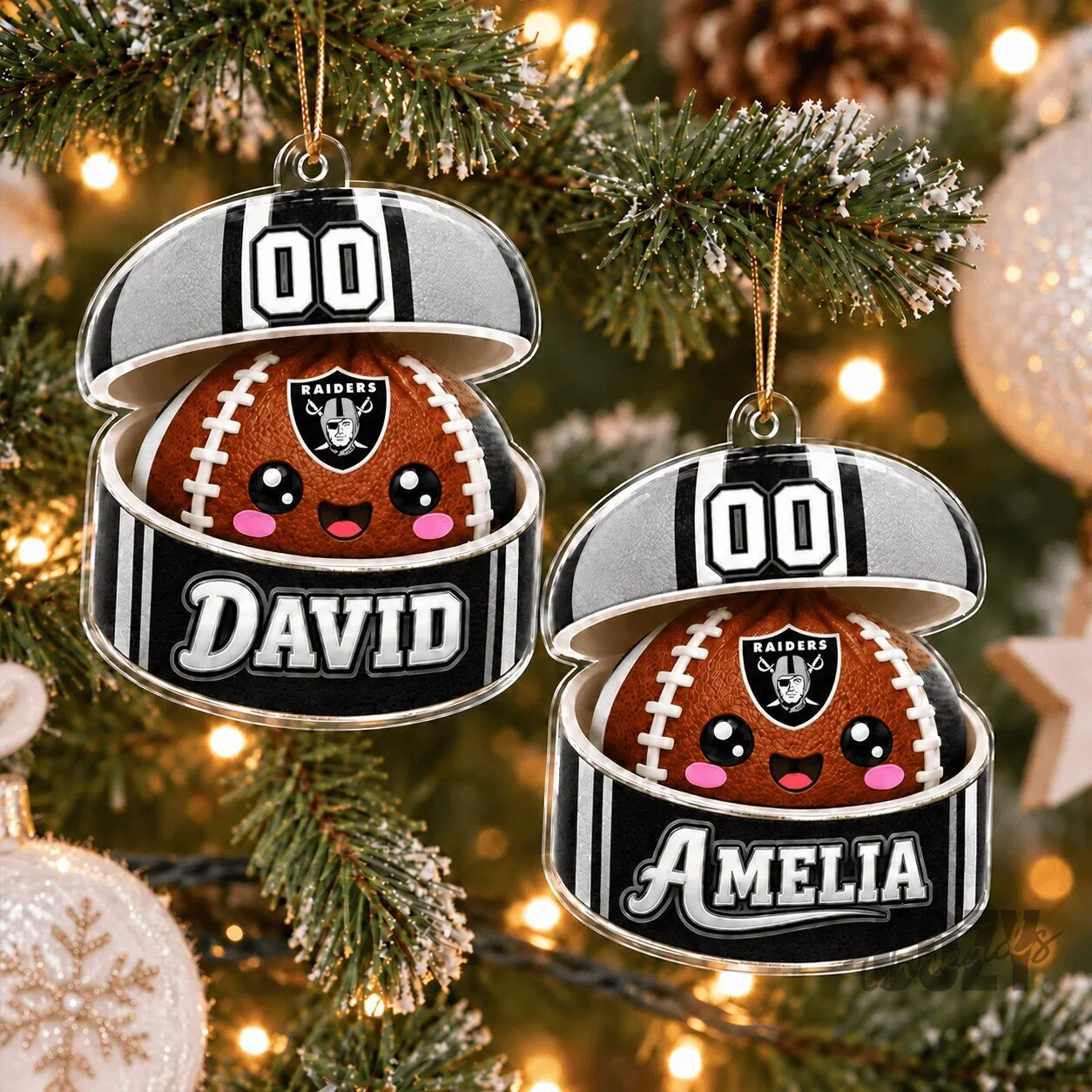 Las Vegas Raiders Personalized Football Christmas Tree Ornament