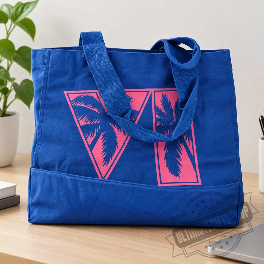 Rockstar Games GTA 6 Blue Pink Canvas Tote Bag (1) Rockstar Games GTA 6 Blue Pink Canvas Tote Bag