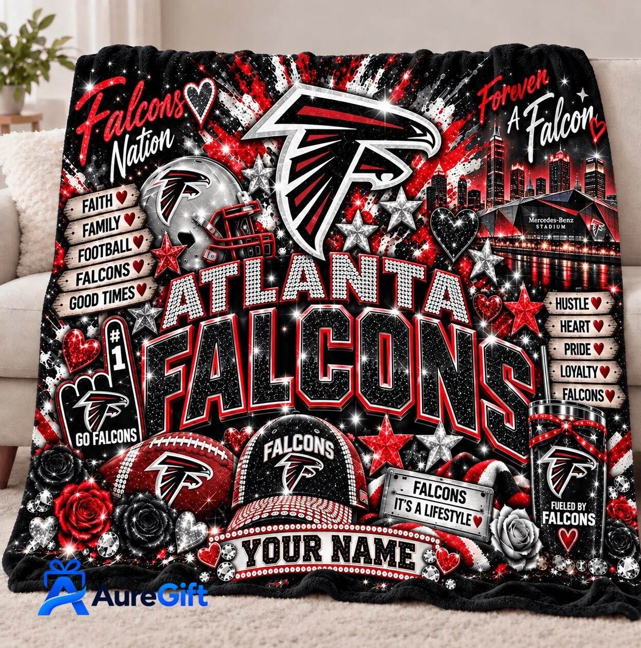 Atlanta Falcons Football Team Personalized Fleece Blanket for Adults and Kids