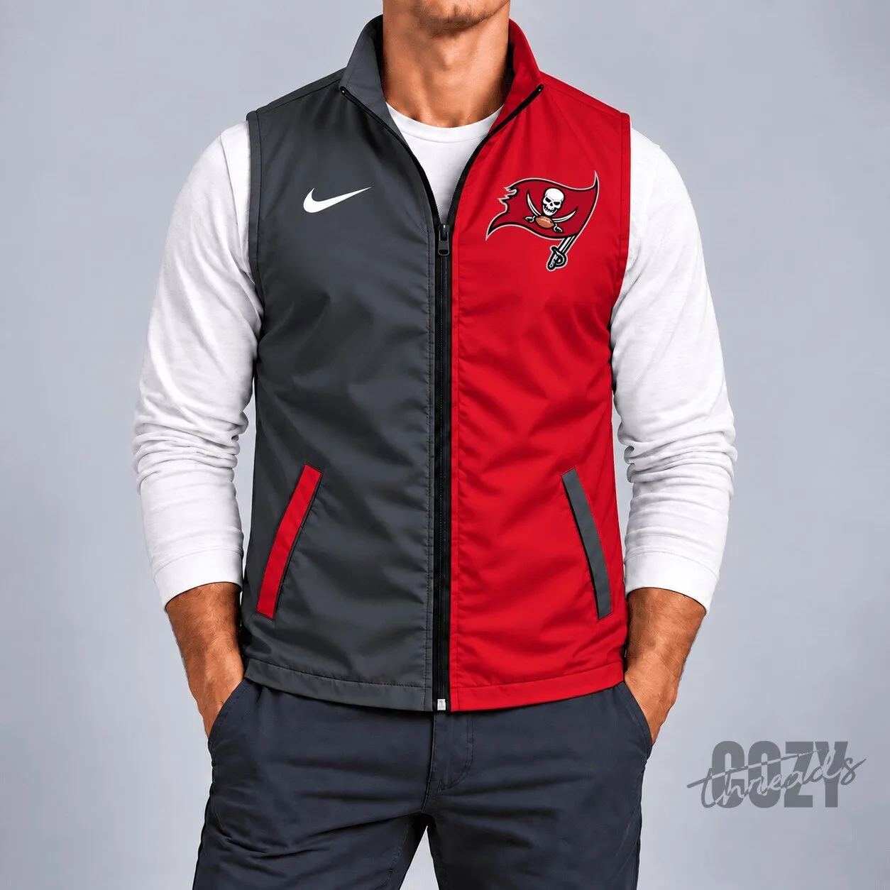 Tampa Bay Buccaneers NFL Football Team Red and Gray Sleeveless Vest Jacket