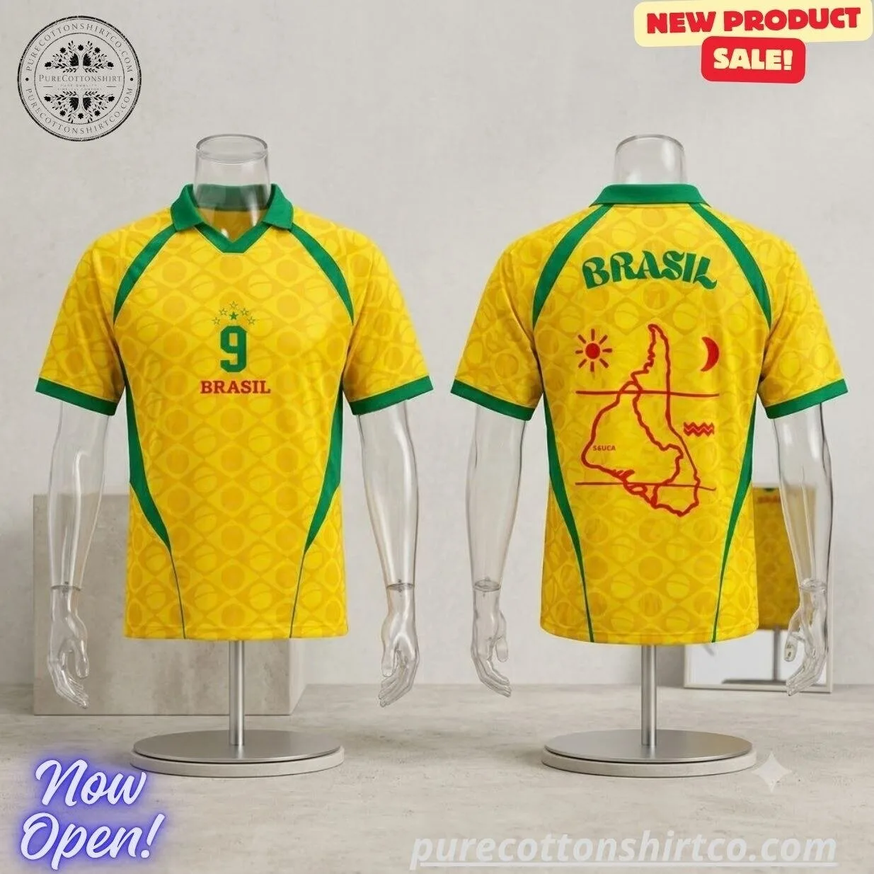 Brazil Soccer Jersey #9 Vintage Graphic V-neck Polo Jersey