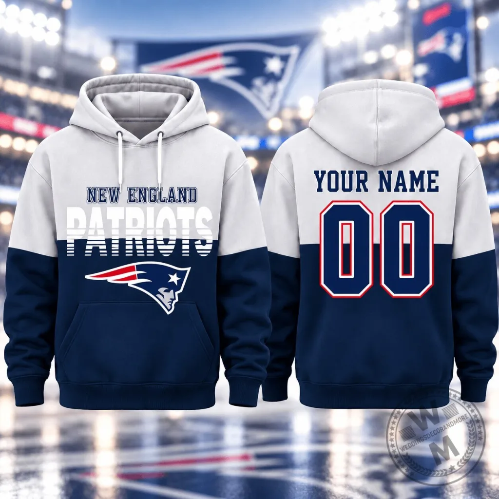 New England Patriots Personalized Custom Name Number White Navy Blue Hoodie New England Patriots Personalized Custom Name Number White Navy Blue Hoodie