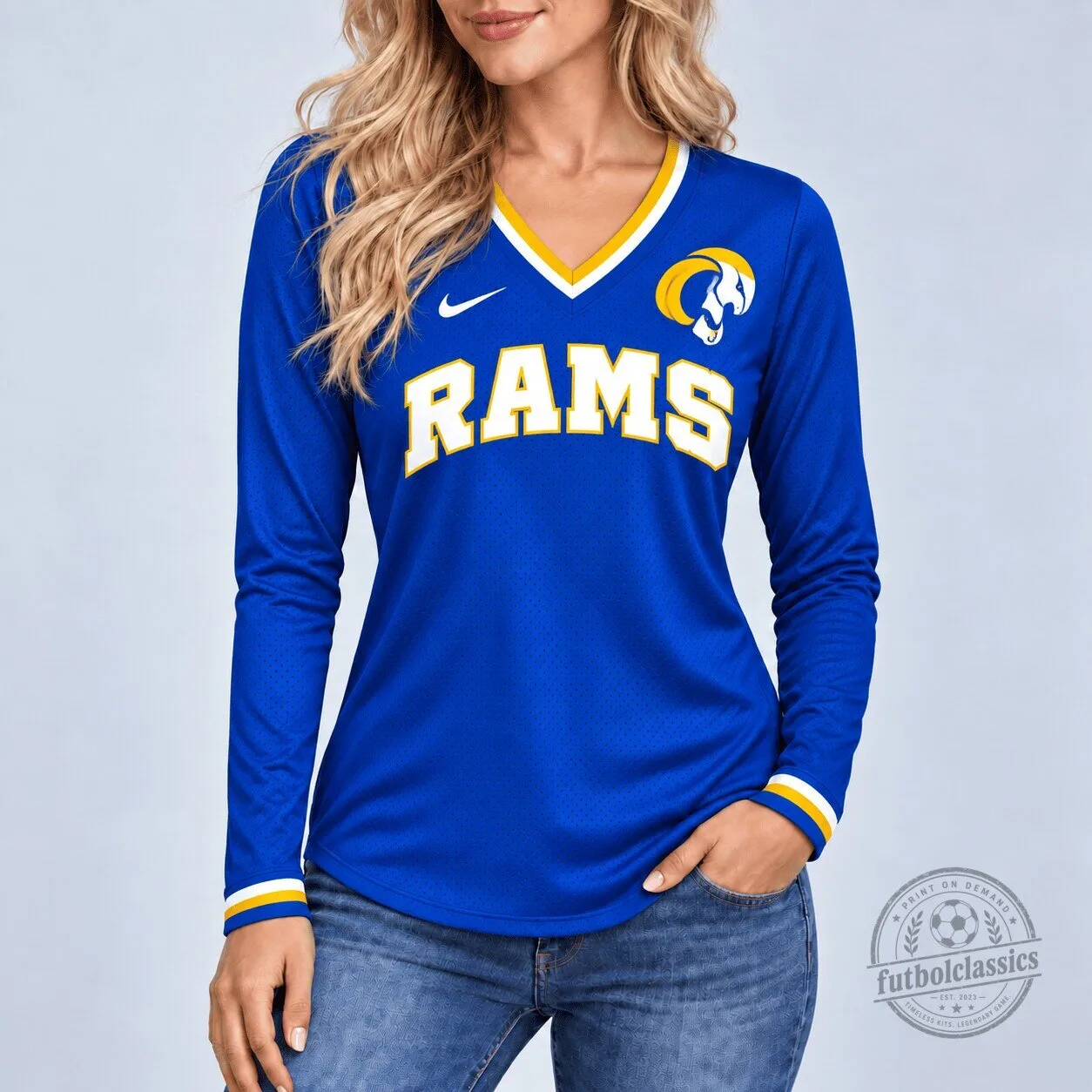 Los Angeles Rams Royal Blue NFL Football Team Long Sleeve Jersey