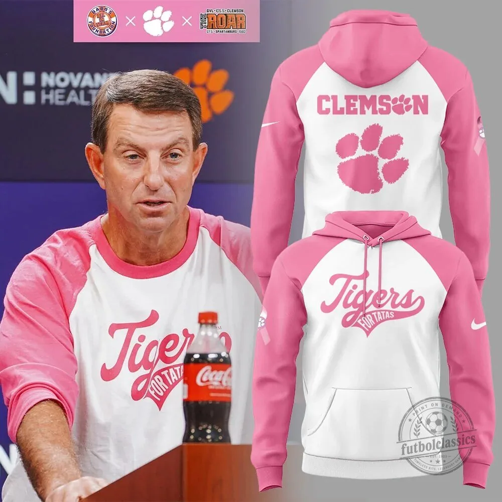 Clemson Tigers Football Breast Cancer Awareness Pink White Hoodie