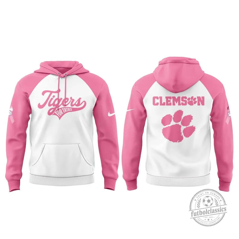 Clemson Tigers Football Breast Cancer Awareness Pink White Hoodie 5 Clemson Tigers Football Breast Cancer Awareness Pink White Hoodie