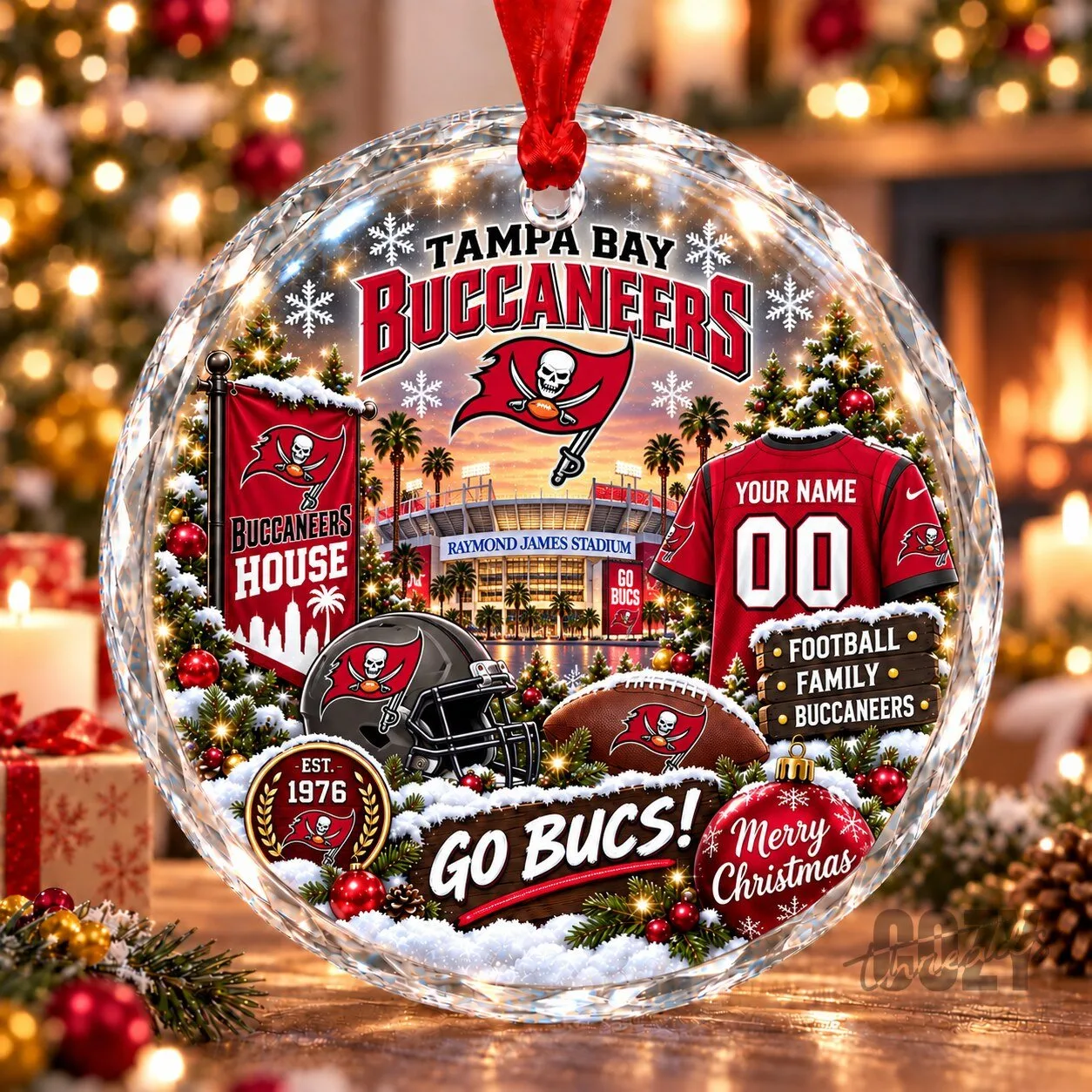 Tampa Bay Buccaneers Christmas Football Stadium Snow Vibe Glass Ornament