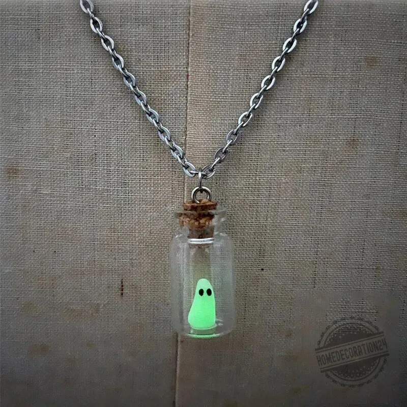 Half Wine Glass Funny Novelty Drinking Glass 3 Glow in the Dark Ghost in a Bottle Charm Pendant Necklace