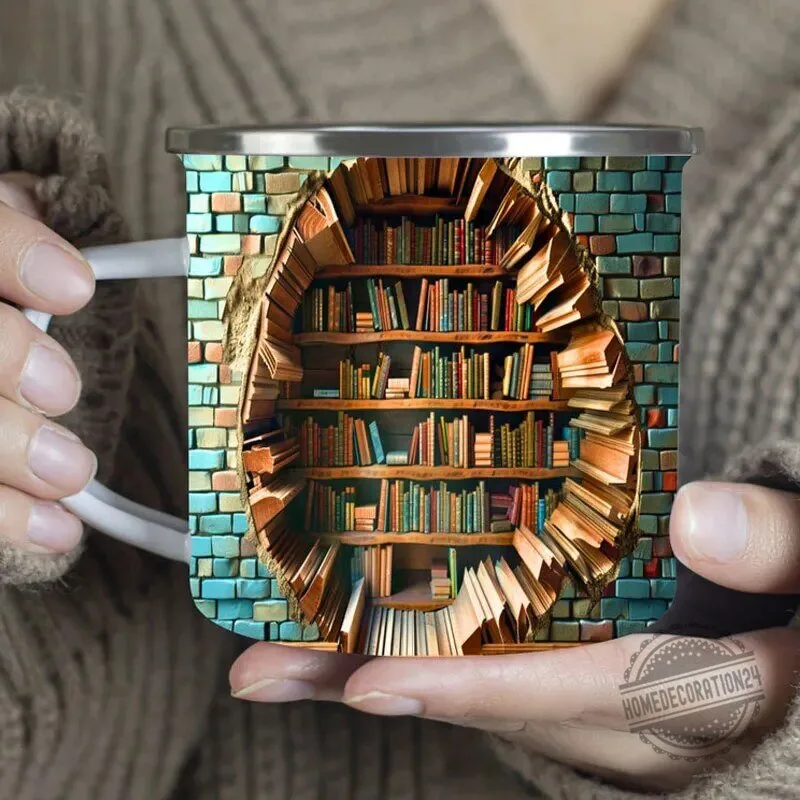 Bookshelf Wall Hole Illusion Coffee Mug