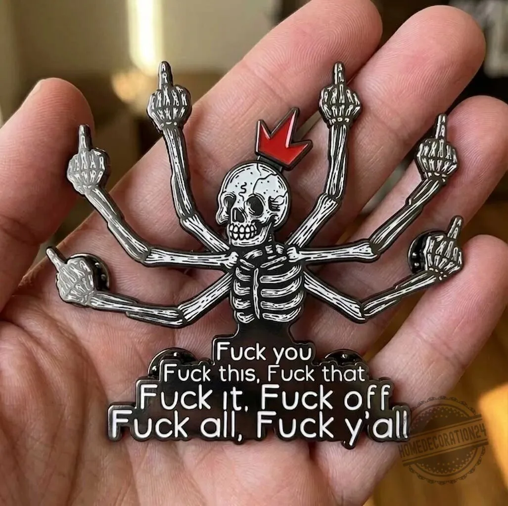 Half Wine Glass Funny Novelty Drinking Glass 6 Skeleton Middle Finger Crown Fuck You Quote Enamel Pin