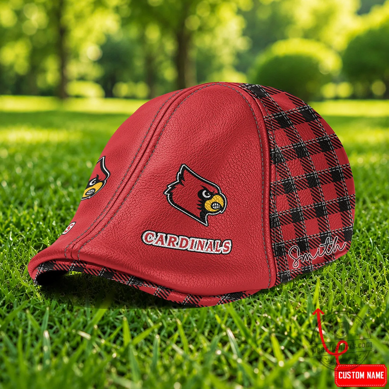Louisville Cardinals NCAA Red Plaid Custom Name Ivy Cap Hat