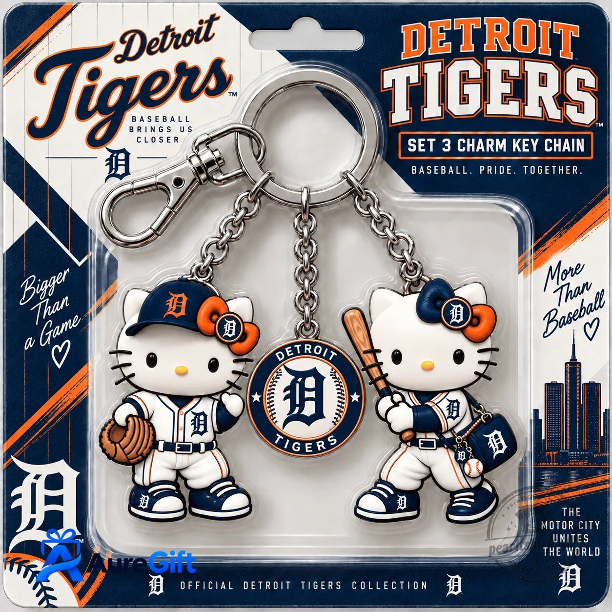 Detroit Tigers Hello Kitty Baseball Charm Keychain Set