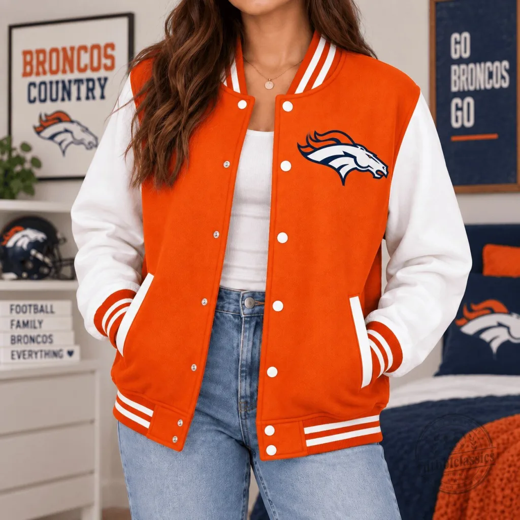 Denver Broncos NFL Classic Varsity Emblem Bomber Jacket for Football Fans Denver Broncos NFL Classic Varsity Emblem Bomber Jacket for Football Fans
