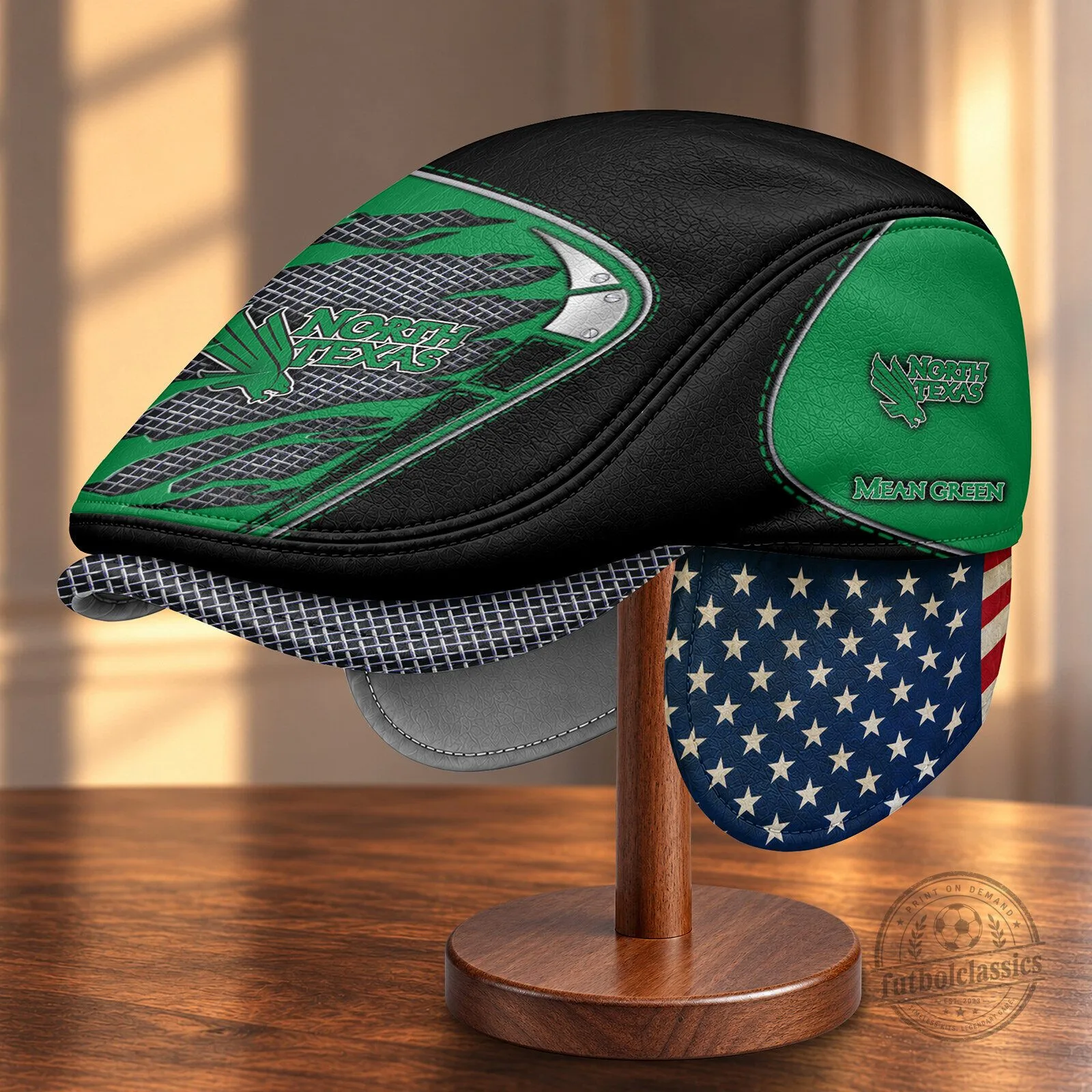 North Texas Mean Green NCAA Flat Cap with Foldable Ear Flaps