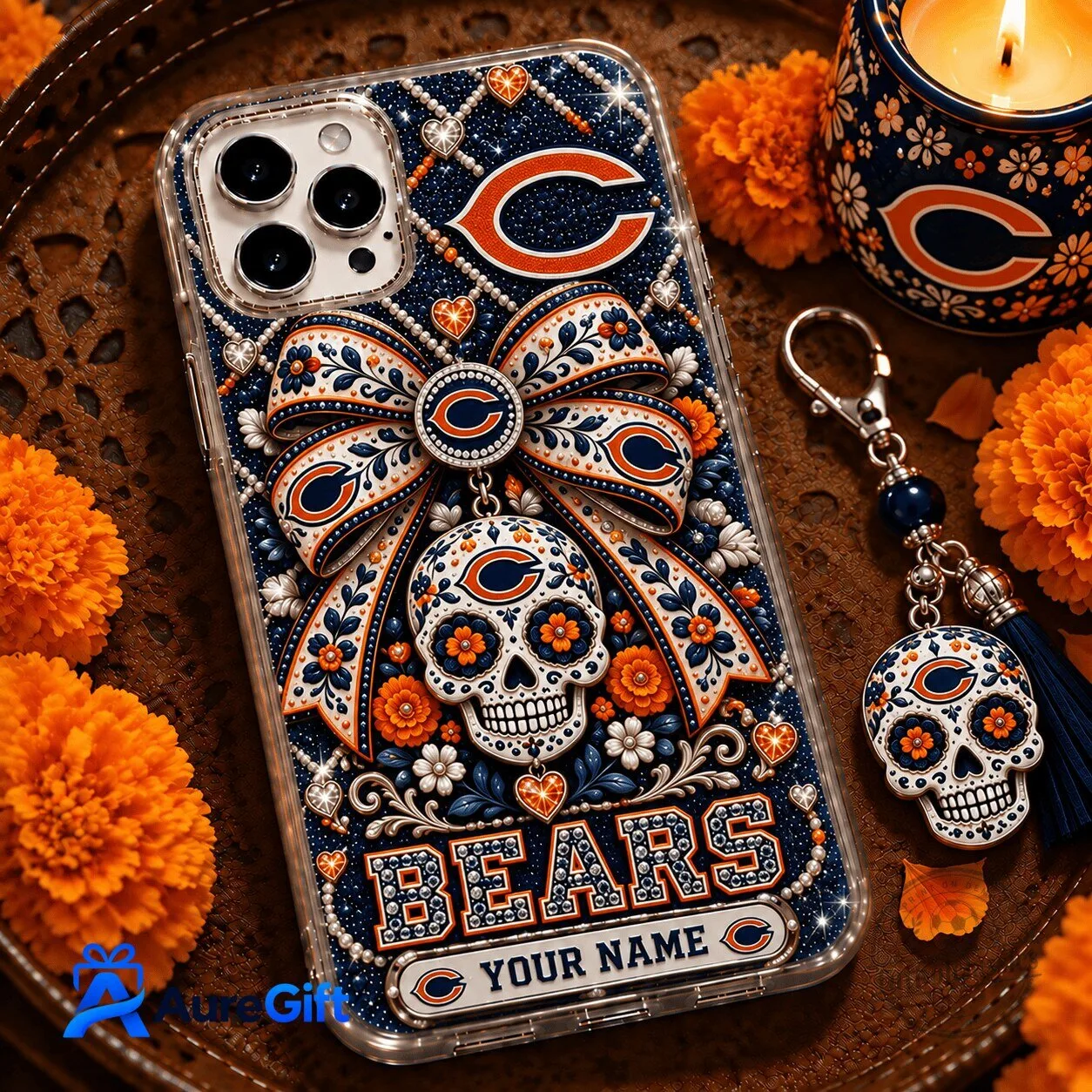 Chicago Bears NFL Dia de los Muertos Sugar Skull Personalized Phone Case