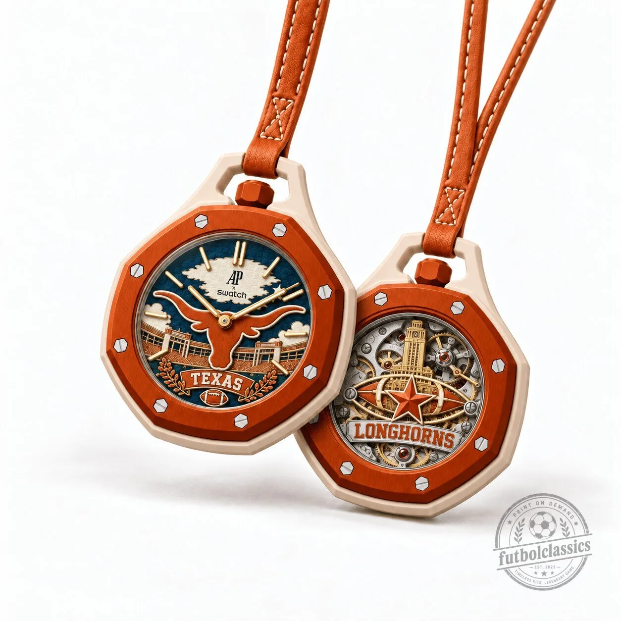 University of Texas Longhorns Football Team Pocket Watch with Leather Strap