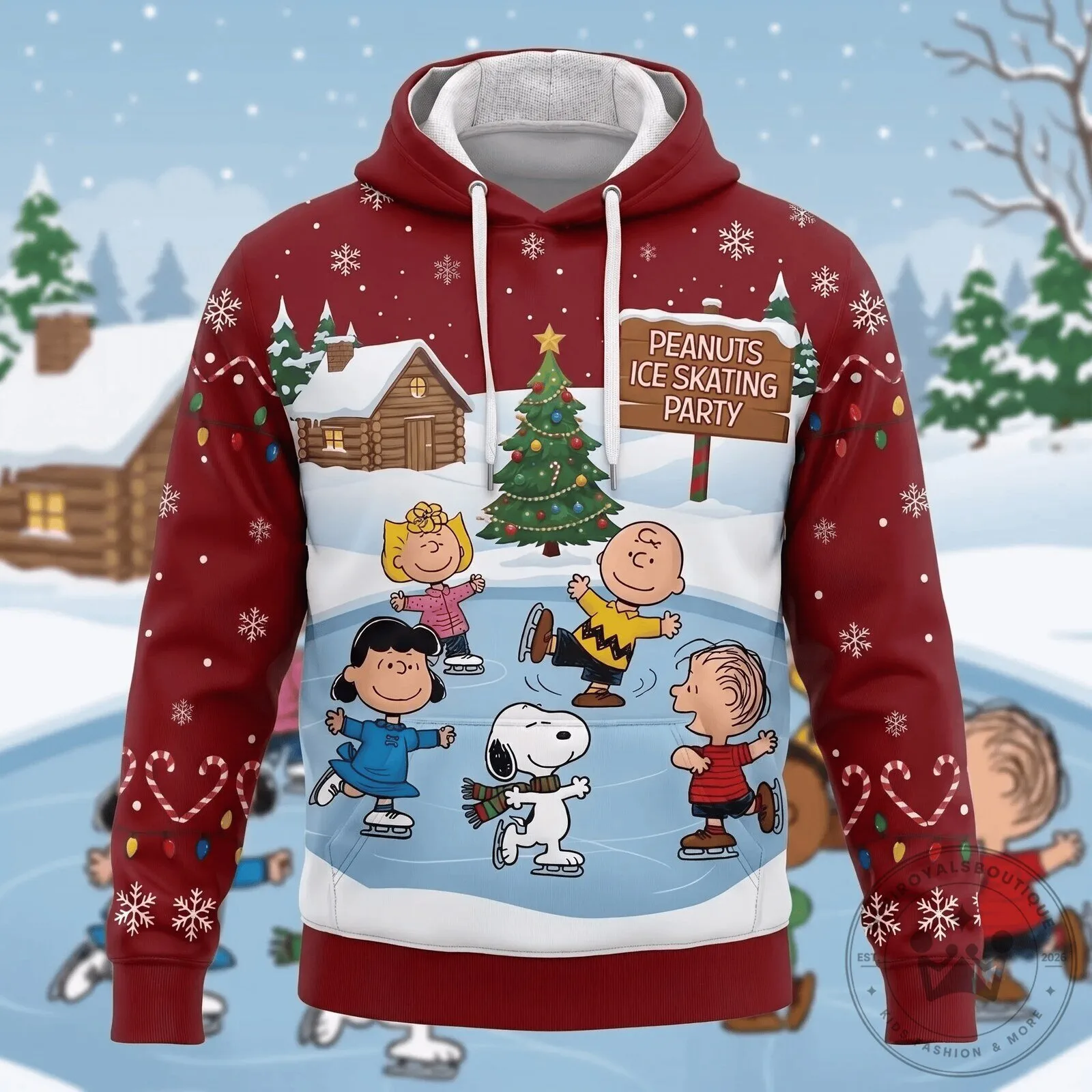 Peanuts Snoopy Ice Skating Party Christmas Hoodie