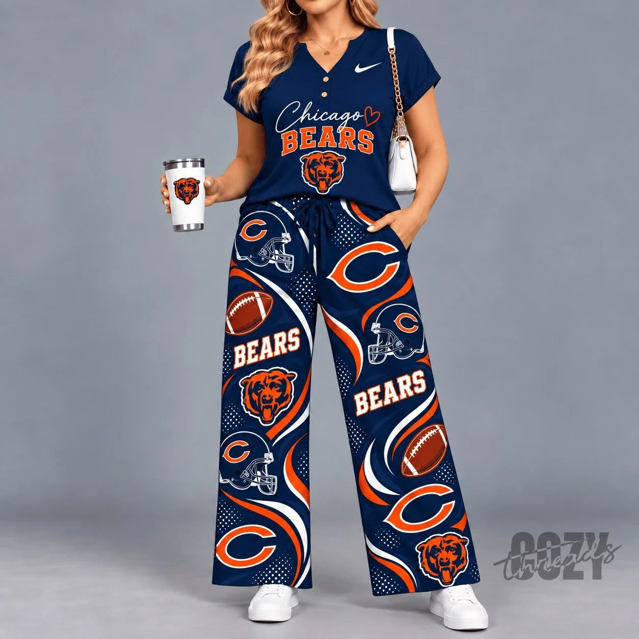 Chicago Bears National Football League Game Day V-Neck Top and Wide Leg Pants Set