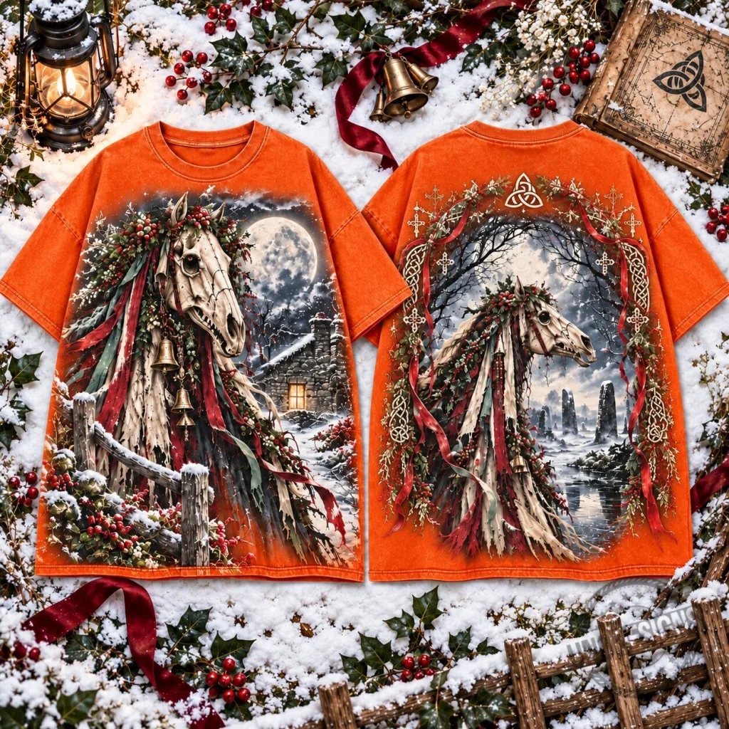 Mari Lwyd Haunted Yuletide Christmas Skull Horse T-Shirt Mari Lwyd Haunted Yuletide Christmas Skull Horse T-Shirt