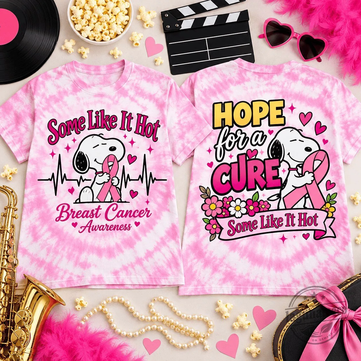 Snoopy Some Like It Hot Hope For A Cure Breast Cancer Awareness T-Shirt