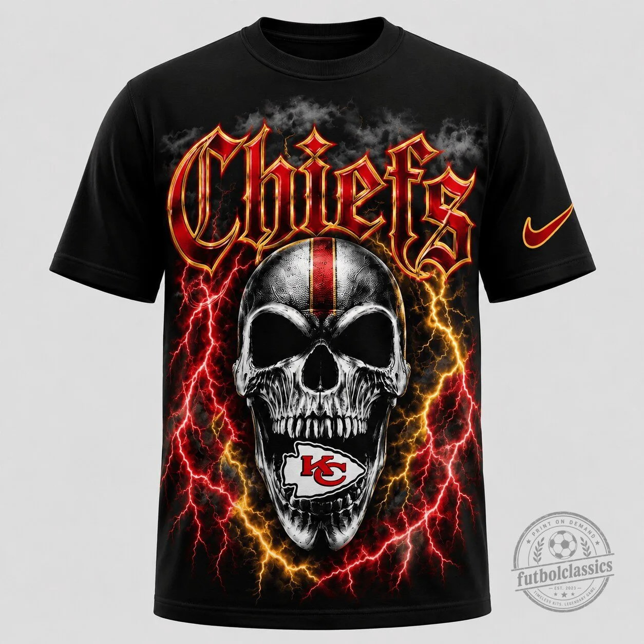 Kansas City Chiefs Skull Lightning Graphic T-Shirt