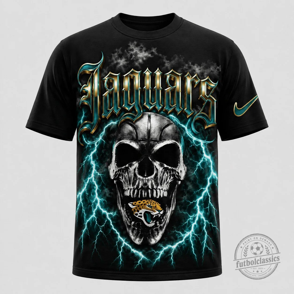 Jacksonville Jaguars Skull Lightning Graphic Black T-Shirt