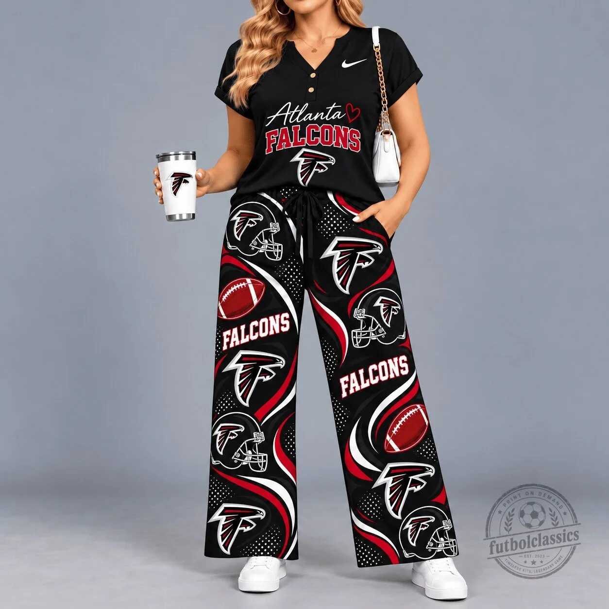 Atlanta Falcons Women's Game Day V-Neck Top and Wide Leg Pants Set