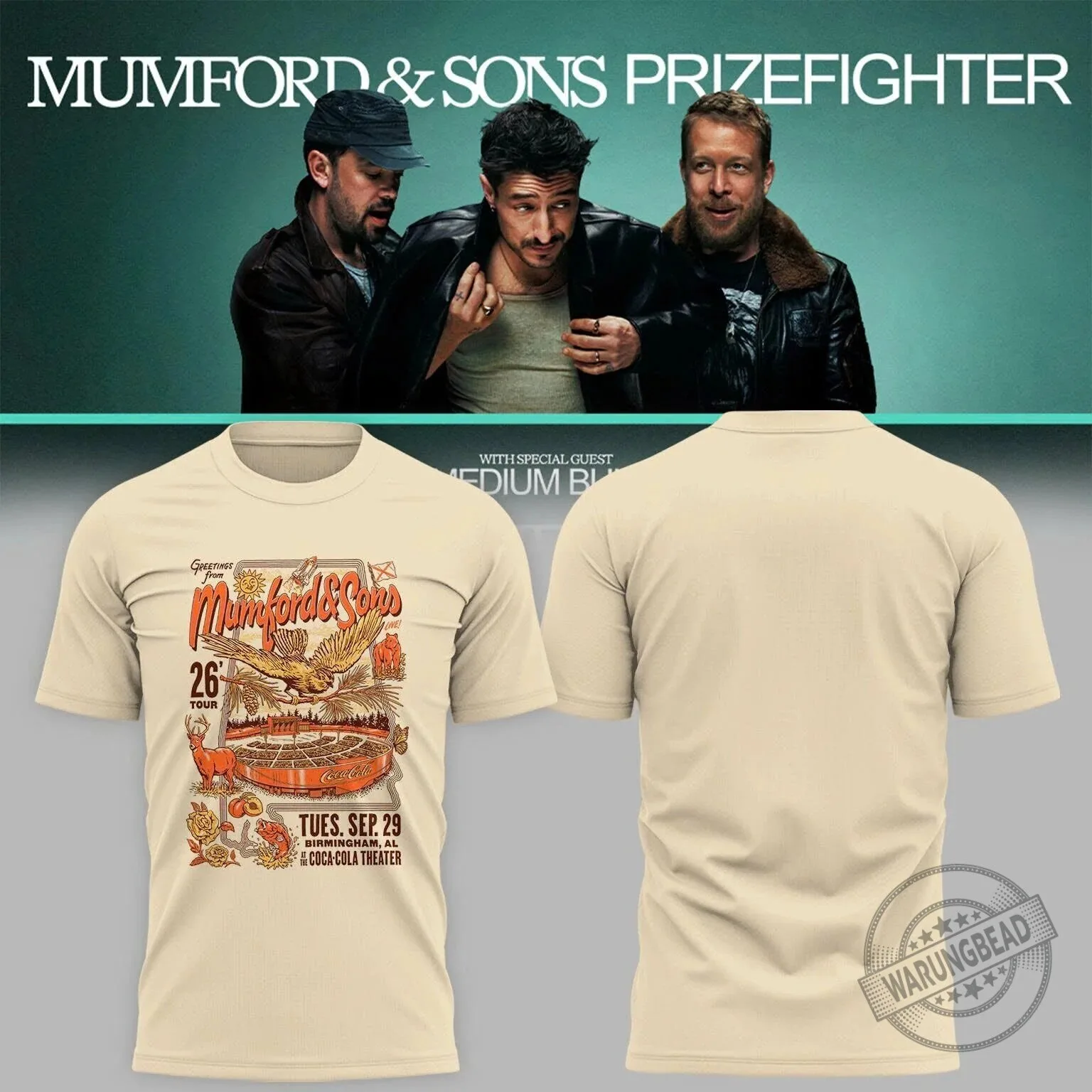 Mumford And Sons Prizefighter Tour Birmingham Concert T-Shirt