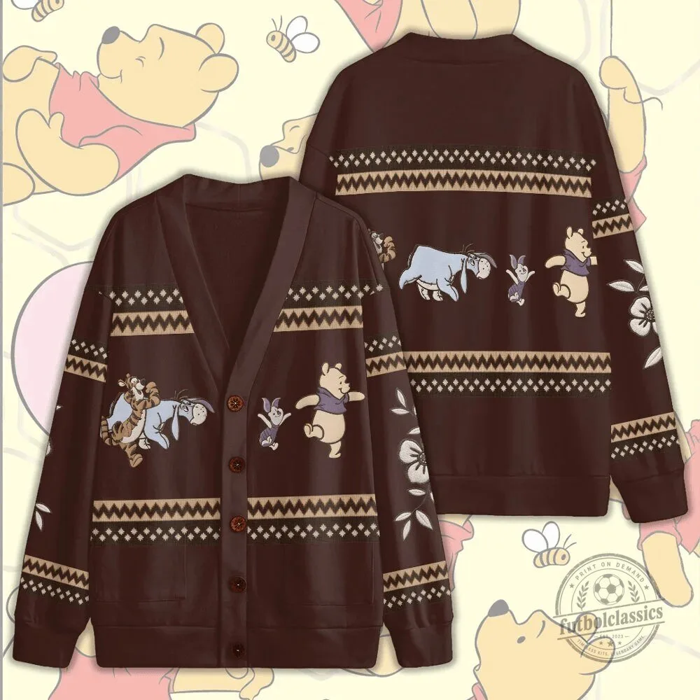 Winnie the Pooh and Friends Brown Knitted Pattern Cardigan Sweater